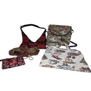 Lot of 6 Bags Bundle Tapestry Velvet Holiday Tote Purse Wallet Pouches Set